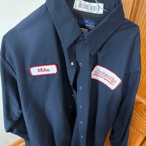 Mike Embroidered Navy Work Shirt with Name Patch by uni weave size 17.5